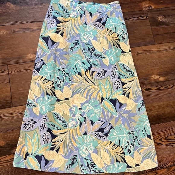 Talbots Linen Tropical Floral A-Line Maxi Skirt Side Zip Elastic Waist Sz 12 EUC - Picture 1 of 13
